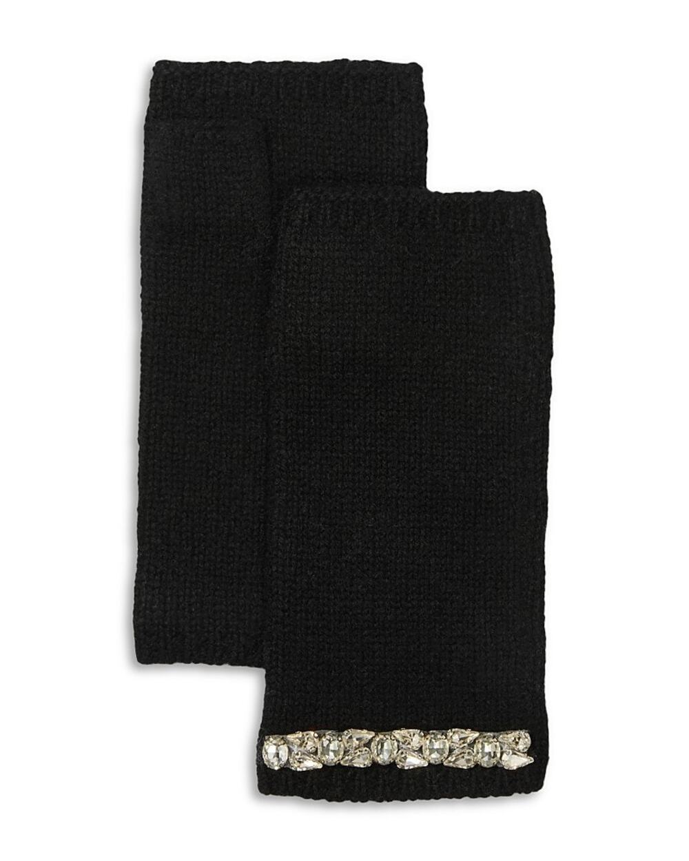 Carolyn Rowan Cashmere Gem Short Fingerless Gloves Black One Size
